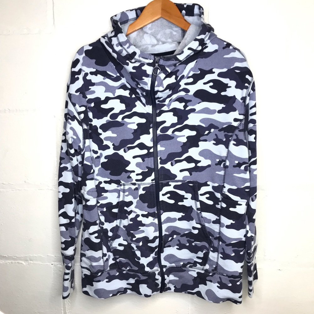 Fabletics Blue Camo Hoodie Jacket Coat